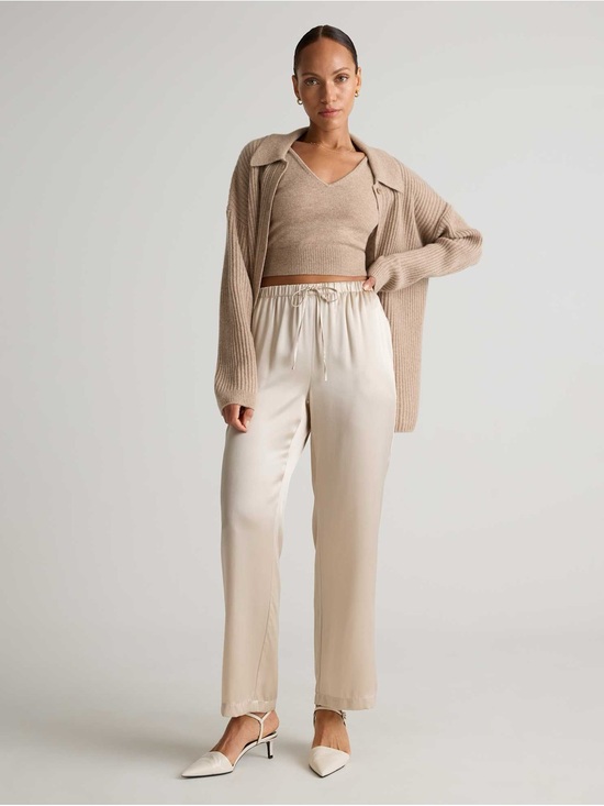 Quince Pants - Quince 100% Silk Drawstring Wide Leg Pant in Champagne Size M